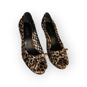 ALDO Leopard Print Open Toe Mesh Heels